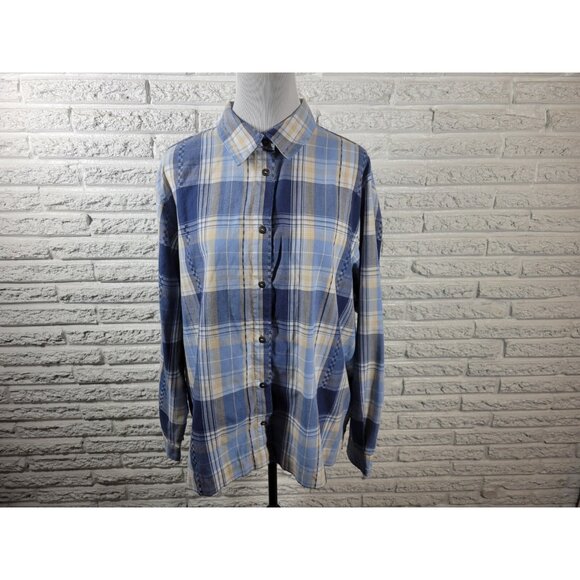 Alfred Dunner Women Top 20W Plus Long Sleeve Blue Plaid Casual PLA57XE - Picture 1 of 7